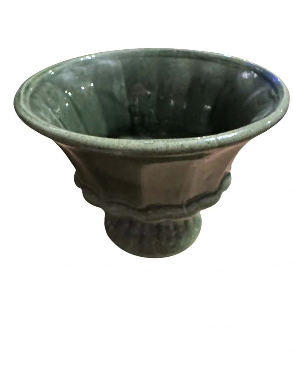 Vintage USA Pottery Green Pedestal Compote Planter Fruit Bowl